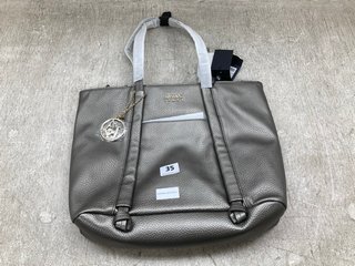 ARMANI JEANS BORSA LEATHER SHOPPING BAG IN METALLIC GREY RRP £170: LOCATION - E2