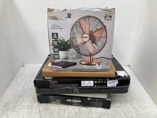 5 X ASSORTED ITEMS TO INCLUDE TOWER 12 INCH COPPER DESK FAN: LOCATION - F16