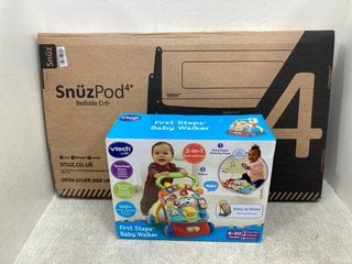 SNUZPOD BEDSIDE CRIB TO INCLUDE VTECH 2-1 FIRST STEPS BABY WALKER: LOCATION - F14