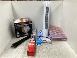 QTY OF ASSORTED HOUSEHOLD ITEMS TO INCLUDE RUSSELL HOBBS 12 INCH DESK FAN IN WHITE: LOCATION - F12