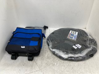 POP UP TENT IN BLACK TO INCLUDE SMALL ROLLING COOLER CART IN BLUE: LOCATION - F2