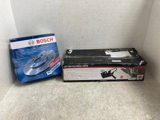 BOSCH BRAKE DISCS BD 1917 TO INCLUDE MOTORCYCLE WHEEL CHOCK: LOCATION - G0