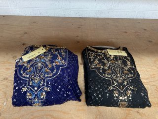 2 X AL HARIR APPAREL WOMENS EMBROIDERED DRESS IN NAVY/GOLD UK SIZE S: LOCATION - G7