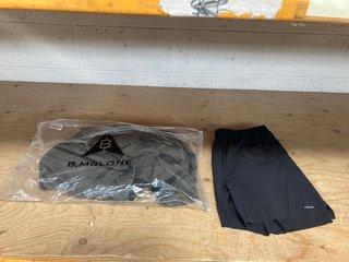 DECATHLON MENS SPORT SHORTS IN BLACK UK SIZE XL TO INCLUDE B.MALONE HOLSTER TECH JACKET IN KHAKI/BLACK UK SIZE L: LOCATION - G7