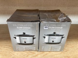 2 X DAEWOO 6.5L STAINLESS STEEL SLOW COOKERS WITH 3 HEAT SETTINGS: LOCATION - G8