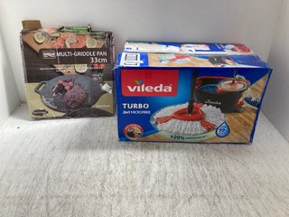 VILEDA TURBO 2-IN-1 MICROFIBRE MOP AND BUCKET SET TO INCLUDE MULTI-GRIDDLE PAN 33CM: LOCATION - E4