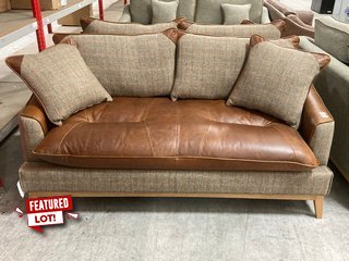 BURLINGTON 2 SEATER FABRIC SOFA IN BROWN CERATO LEATHER AND GAMEKEEPER THORN HARRIS TWEED FABRIC FINISH - RRP £2832: LOCATION - C3