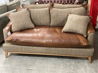 BURLINGTON 2 SEATER FABRIC SOFA IN BROWN CERATO LEATHER AND GAMEKEEPER THORN HARRIS TWEED FABRIC FINISH - RRP £2832: LOCATION - C3