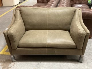 MALONE COMPACT 2 SEATER LEATHER SOFA IN RANCHO OLIVE LEATHER - RRP £1655: LOCATION - C2