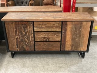 JAVA 3 DRAWER - 2 DOOR SIDEBOARD IN SOLID SLEEPER WOOD AND BLACK IRON FRAME - RRP £899: LOCATION - C4