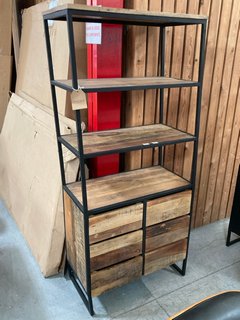 JAVA 6 DRAWER BOOKCASE IN SOLID SLEEPER WOOD AND BLACK IRON FRAME - RRP £899: LOCATION - C5