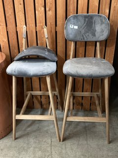 PAIR OF BARI FABRIC BAR STOOLS IN PLUSH STEEL AND OAK - RRP £598: LOCATION - C8