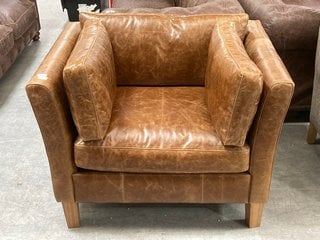 BARKBY 1 SEATER LEATHER ARMCHAIR IN BROWN TAN LEATHER - RRP £1495: LOCATION - C2