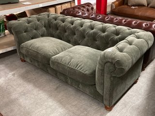 GOTTI CLUB 3 SEATER CHESTERFIELD SOFA IN MOSS GREEN FABRIC - RRP £2995: LOCATION - C2