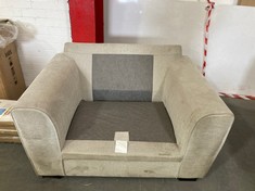 LIGHT GREY FABRIC LARGE ARMCHAIR (MISSING CUSHIONS)