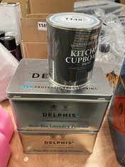 2 X DELPHIS NON- BIO LAUNDRY POWDER TO INCLUDE RUST-OLEUM WASHABLE SATIN KITCHEN CUPBOARD PAINT GREY TREE 750ML (COLLECTION ONLY)