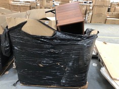 PALLET OF ASSORTED ITEMS TO INCLUDE DARK BROWN WOOD TV UNIT (KERBSIDE PALLET DELIVERY)