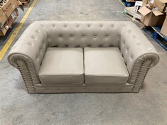 GREY LEATHER 2 SEATER CHESTERFIELD SOFA