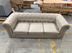 GREY LEATHER 3 SEATER CHESTERFIELD SOFA