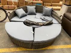 OUTSUNNY ROUND SOFA BED WITH CUSHION AND RETRACTABLE CANOPY 5 PIECE PE RATTAN LOUNGE SET GREY - RRP £569