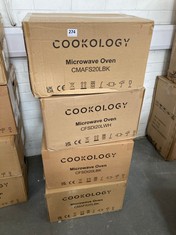 4 X ASSORTED MICROWAVES TO INCLUDE COOKOLOGY 20L COUNTERTOP MICROWAVE IN BLACK - MODEL NO. CMAFS20LBK (PALLET 7)