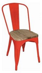 BOLERO BISTRO RED STEEL DINING SIDE CHAIR WITH WOODEN SEAT PAD (SET OF 4) - RRP £335