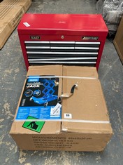 DRAPER 200KG FLOOR TRANSMISSION JACK AND SEALEY RED TOOL DRAWER/ BOX