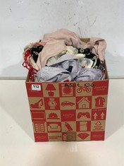 BOX OF ASSORTED ADULT CLOTHING TO INCLUDE RALPH LAUREN SHORT SLEEVE SHIRT MULTI STRIPE SIZE 17.5