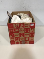 BOX OF ASSORTED ADULT CLOTHING TO INCLUDE LONG SLEEVE LINEN SHIRT WHITE SIZE SM