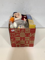 BOX OF ASSORTED KIDS TOYS TO INCLUDE DISNEY GRUMPY FROM SNOW WHITE & THE SEVENS DWARF PLUSH TOY