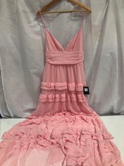 LULUS PERFECTION LIGHT PINK RUFFLED TIERED MIDI DRESS - SIZE M - RRP £105