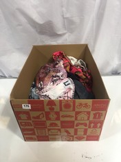 BOX OF ASSORTED ADULT CLOTHING TO INCLUDE RECLAIM VINTAGE LONG SLEEVE TOP IN PINK/BLUE SIZE UK 12