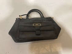 DKNY BLACK LIZARD EMBOSSED LEATHER FRONT POCKET SATCHEL BAG