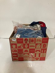 BOX OF ASSORTED ADULT CLOTHING TO INCLUDE DENIM SHIRT SIZE 4XL