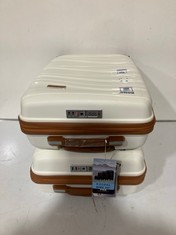 2 X KONO TRAVEL CASES CREAM/BROWN HARDSHELL SMALL SPINNERS