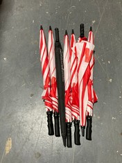 6 X 3M UMBRELLAS RED/WHITE TO INCLUDE FULTON STORM SHIELD UMBRELLA BLACK