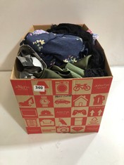 BOX OF ASSORTED ADULT CLOTHING TO INCLUDE WOMENS LONG SKIRT IN OLIVE GREEN SIZE 16