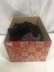 BOX OF ASSORTED ADULT CLOTHING TO INCLUDE MUDFLOWER LONG CARDIGAN BLACK/ORANGE SIZE M/L