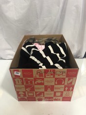 BOX OF ASSORTED ADULT CLOTHING TO INCLUDE NA-KD KNIT JUMPER BLACK/WHITE STRIPE SIZE XXL