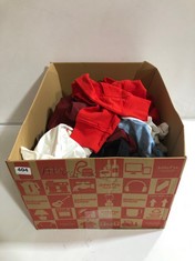 BOX OF ASSORTED ADULT CLOTHING TO INCLUDE NEW SPIRIT HOODIE RED SIZE M