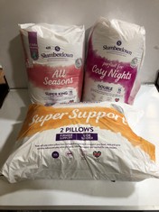 APPROX 5 X ASSORTED BEDDING TO INCLUDE SLUMBERDOWN SUPER SUPPORT PILLOWS 2-PACK