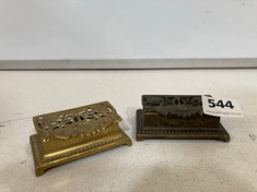 2 X ANTIQUE BRASS DESK TIDIES