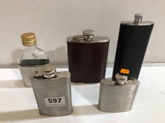 FIVE ASSORTED HIP FLASKS