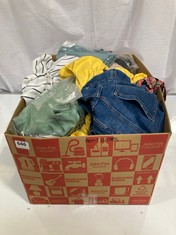 BOX OF ASSORTED ADULT CLOTHING TO INCLUDE NEXT DENIM KNEE SHORTS BLUE SIZE 14