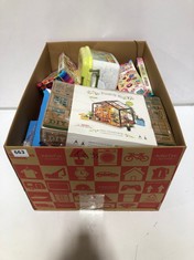 BOX OF ASSORTED KIDS TOYS TO INCLUDE DIY MINIATURE HOUSE