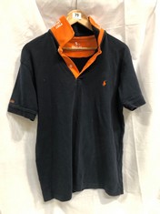 POLO RALPH LAUREN MEN'S POLO T-SHIRT IN NAVY/ORANGE SIZE XL