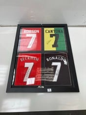 ROBSON,CANTONA,BECKHAM AND RONALDO MANCHESTER UNITED MACHINE SIGNED SHIRT FRAME - BLACK