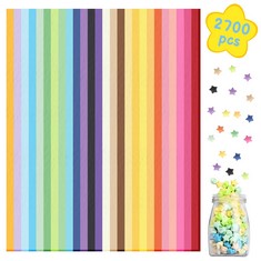 20 X 2700 SHEETS COLOURED PAPER, STAR ORIGAMI PAPER 27 ASSORTMENT COLOR PAPER STRIP DOUBLE SIDED ORIGAMI SOLID COLOR DECORATION PAPER STRIPS, DIY STAR ORIGAMI PAPER, COLOR DOUBLE-SIDED STAR PAPER - T