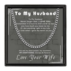 25 X SUNSH TO MY HUSBAND NECKLACE - MEN'S STAINLESS STEEL NECKLACE WITH QUOTE CARD? 26 INCHES LONG NECKLACE FOR HUSBAND - TOTAL RRP £312: LOCATION - RACK A