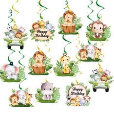 21 X 24PCS WILD ONE BIRTHDAY DECORATIONS JUNGLE ANIMAL THEME HANGING SWIRLS FOREST ANIMALS CEILING DECOR FOR BABY SHOWER BOYS GIRLS 1ST BIRTHDAY PARTY SUPPLIES , GREEN  - TOTAL RRP £148: LOCATION - R